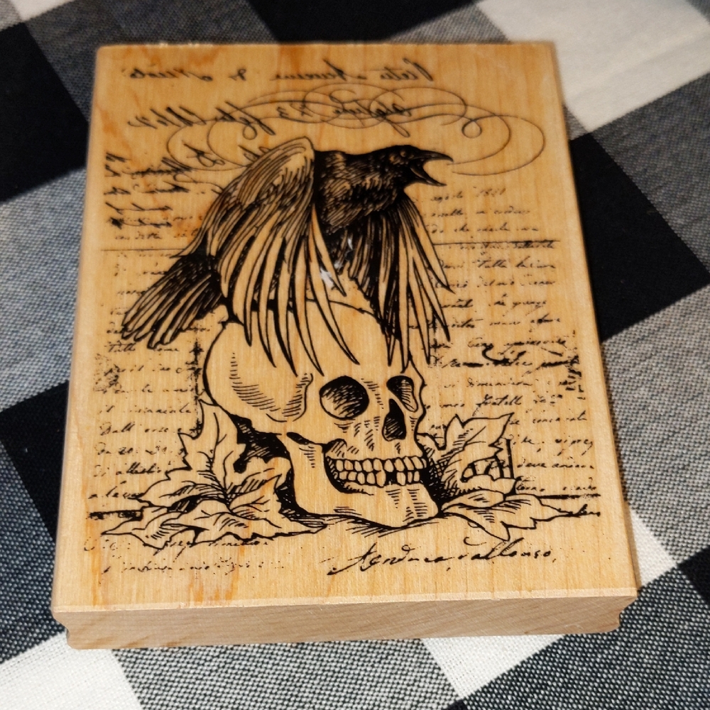 Rubber Stamp Raven Skull Collage Stampendous 2015 Gothic Cards Scrapbook